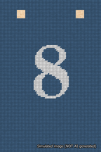 A simulated image of the stitched needlepoint design: Banner 18m Squared 8 White on Blue. Not A.I. generated.