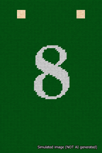 A simulated image of the stitched needlepoint design: Banner 18m Squared 8 White on Green. Not A.I. generated.