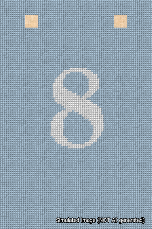 A simulated image of the stitched needlepoint design: Banner 18m Squared 8 White on Light Blue. Not A.I. generated.
