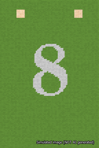 A simulated image of the stitched needlepoint design: Banner 18m Squared 8 White on Light Green. Not A.I. generated.