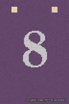 A simulated image of the stitched needlepoint design: Banner 18m Squared 8 White on Purple. Not A.I. generated.