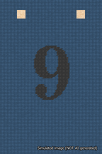 A simulated image of the stitched needlepoint design: Banner 18m Squared 9 Black on Blue. Not A.I. generated.