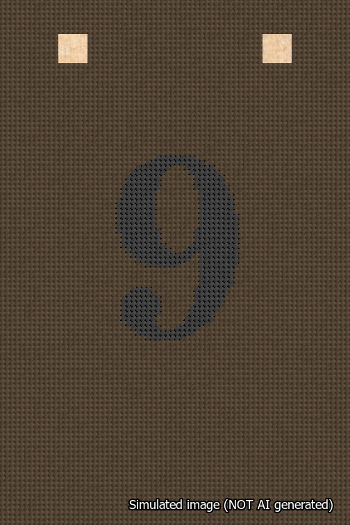 A simulated image of the stitched needlepoint design: Banner 18m Squared 9 Black on Brown. Not A.I. generated.