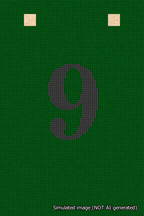 A simulated image of the stitched needlepoint design: Banner 18m Squared 9 Black on Green. Not A.I. generated.