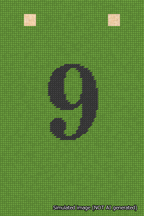A simulated image of the stitched needlepoint design: Banner 18m Squared 9 Black on Light Green. Not A.I. generated.