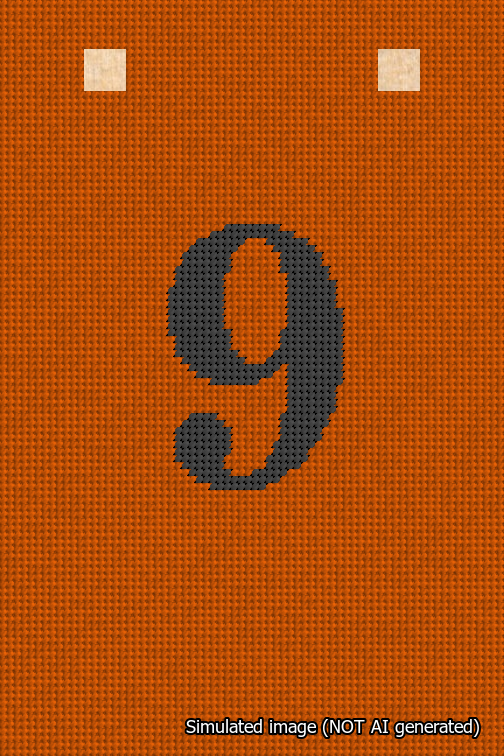 A simulated image of the stitched needlepoint design: Banner 18m Squared 9 Black on Orange. Not A.I. generated.