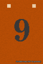 A simulated image of the stitched needlepoint design: Banner 18m Squared 9 Black on Orange. Not A.I. generated.