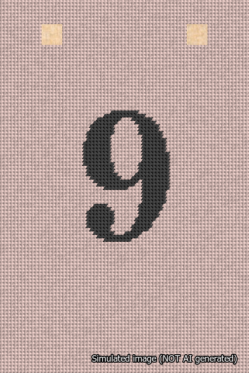 A simulated image of the stitched needlepoint design: Banner 18m Squared 9 Black on Pink. Not A.I. generated.