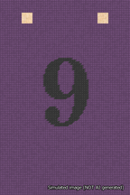A simulated image of the stitched needlepoint design: Banner 18m Squared 9 Black on Purple. Not A.I. generated.