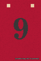 A simulated image of the stitched needlepoint design: Banner 18m Squared 9 Black on Red. Not A.I. generated.