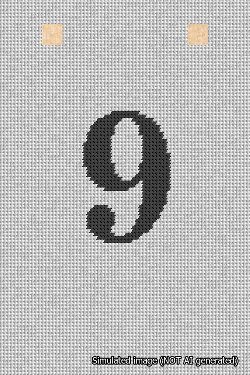 A simulated image of the stitched needlepoint design: Banner 18m Squared 9 Black on White. Not A.I. generated.