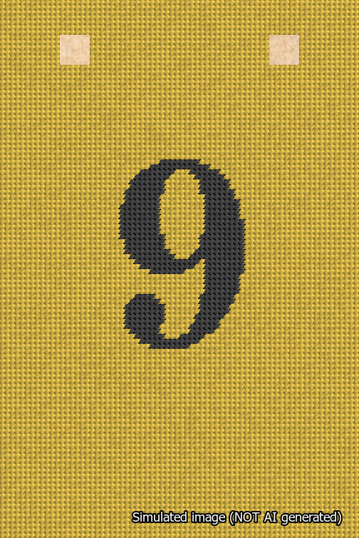 A simulated image of the stitched needlepoint design: Banner 18m Squared 9 Black on Yellow. Not A.I. generated.