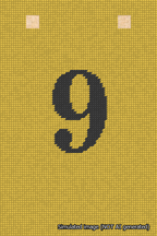 A simulated image of the stitched needlepoint design: Banner 18m Squared 9 Black on Yellow. Not A.I. generated.