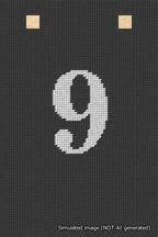 A simulated image of the stitched needlepoint design: Banner 18m Squared 9 White on Black. Not A.I. generated.