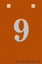 A simulated image of the stitched needlepoint design: Banner 18m Squared 9 White on Orange. Not A.I. generated.