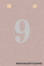 A simulated image of the stitched needlepoint design: Banner 18m Squared 9 White on Pink. Not A.I. generated.