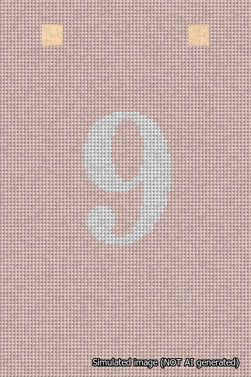 A simulated image of the stitched needlepoint design: Banner 18m Squared 9 White on Pink. Not A.I. generated.