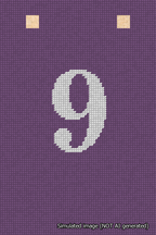 A simulated image of the stitched needlepoint design: Banner 18m Squared 9 White on Purple. Not A.I. generated.