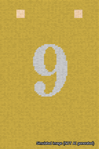 A simulated image of the stitched needlepoint design: Banner 18m Squared 9 White on Yellow. Not A.I. generated.