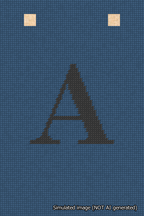 A simulated image of the stitched needlepoint design: Banner 18m Squared A Black on Blue. Not A.I. generated.