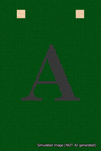 A simulated image of the stitched needlepoint design: Banner 18m Squared A Black on Green. Not A.I. generated.