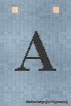 A simulated image of the stitched needlepoint design: Banner 18m Squared A Black on Light Blue. Not A.I. generated.
