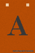 A simulated image of the stitched needlepoint design: Banner 18m Squared A Black on Orange. Not A.I. generated.