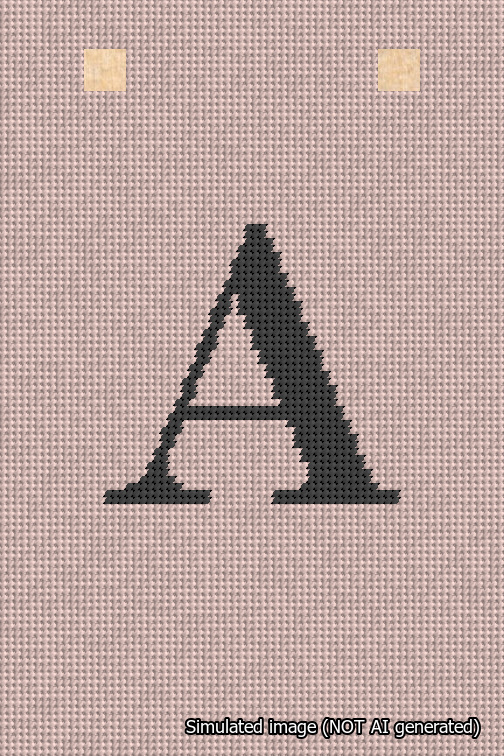 A simulated image of the stitched needlepoint design: Banner 18m Squared A Black on Pink. Not A.I. generated.