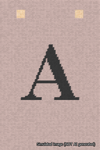 A simulated image of the stitched needlepoint design: Banner 18m Squared A Black on Pink. Not A.I. generated.