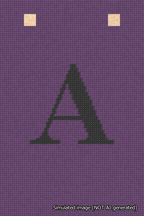 A simulated image of the stitched needlepoint design: Banner 18m Squared A Black on Purple. Not A.I. generated.