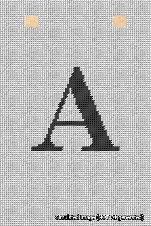 A simulated image of the stitched needlepoint design: Banner 18m Squared A Black on White. Not A.I. generated.