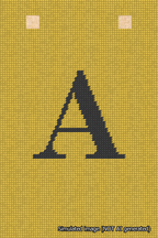 A simulated image of the stitched needlepoint design: Banner 18m Squared A Black on Yellow. Not A.I. generated.