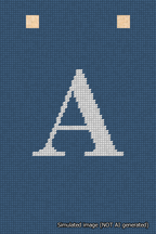 A simulated image of the stitched needlepoint design: Banner 18m Squared A White on Blue. Not A.I. generated.