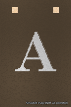A simulated image of the stitched needlepoint design: Banner 18m Squared A White on Brown. Not A.I. generated.