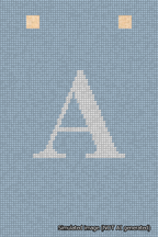 A simulated image of the stitched needlepoint design: Banner 18m Squared A White on Light Blue. Not A.I. generated.