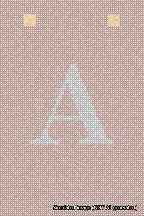 A simulated image of the stitched needlepoint design: Banner 18m Squared A White on Pink. Not A.I. generated.