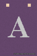 A simulated image of the stitched needlepoint design: Banner 18m Squared A White on Purple. Not A.I. generated.