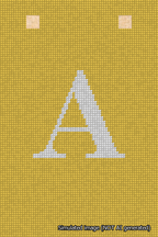 A simulated image of the stitched needlepoint design: Banner 18m Squared A White on Yellow. Not A.I. generated.