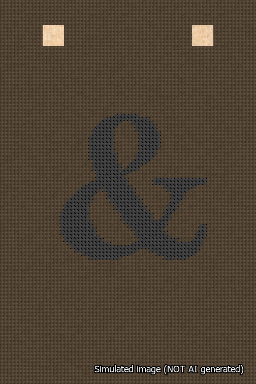 A simulated image of the stitched needlepoint design: Banner 18m Squared Ampersand Black on Brown. Not A.I. generated.