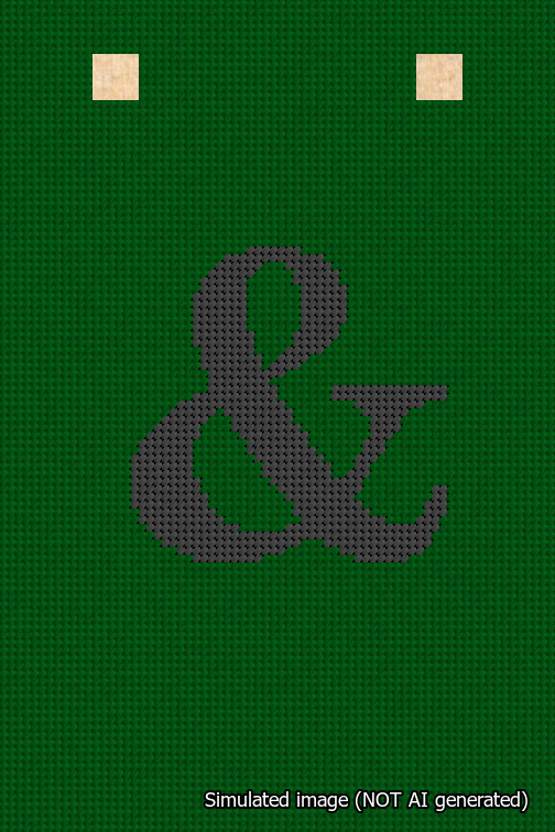 A simulated image of the stitched needlepoint design: Banner 18m Squared Ampersand Black on Green. Not A.I. generated.