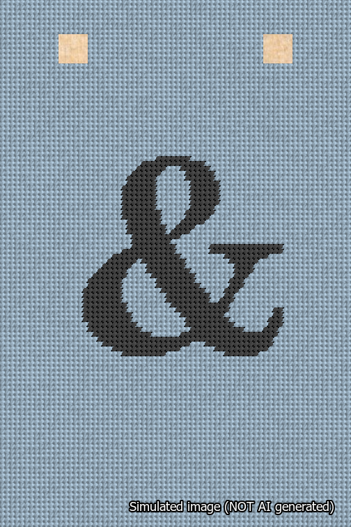 A simulated image of the stitched needlepoint design: Banner 18m Squared Ampersand Black on Light Blue. Not A.I. generated.