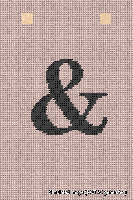 A simulated image of the stitched needlepoint design: Banner 18m Squared Ampersand Black on Pink. Not A.I. generated.