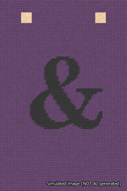 A simulated image of the stitched needlepoint design: Banner 18m Squared Ampersand Black on Purple. Not A.I. generated.