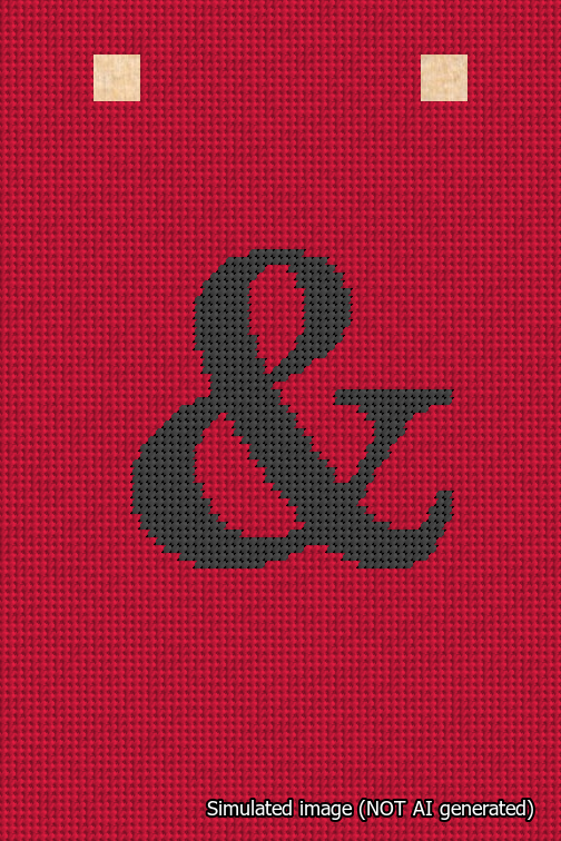 A simulated image of the stitched needlepoint design: Banner 18m Squared Ampersand Black on Red. Not A.I. generated.