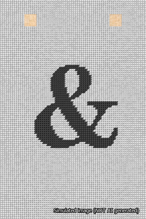 A simulated image of the stitched needlepoint design: Banner 18m Squared Ampersand Black on White. Not A.I. generated.