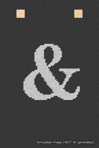 A simulated image of the stitched needlepoint design: Banner 18m Squared Ampersand White on Black. Not A.I. generated.