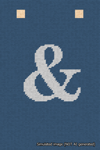 A simulated image of the stitched needlepoint design: Banner 18m Squared Ampersand White on Blue. Not A.I. generated.