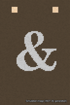 A simulated image of the stitched needlepoint design: Banner 18m Squared Ampersand White on Brown. Not A.I. generated.
