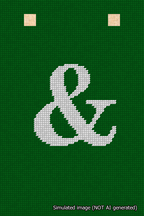 A simulated image of the stitched needlepoint design: Banner 18m Squared Ampersand White on Green. Not A.I. generated.