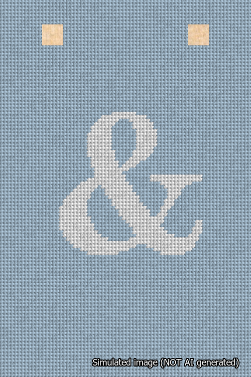 A simulated image of the stitched needlepoint design: Banner 18m Squared Ampersand White on Light Blue. Not A.I. generated.